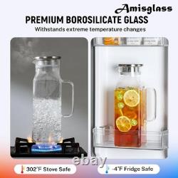 Carafe en verre Amisglass avec couvercle et poignée, carafes en verre en borosilicate, pichet à eau