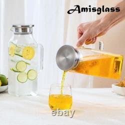 Carafe en verre Amisglass avec couvercle et poignée, carafes en verre en borosilicate, pichet à eau