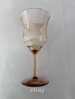 Carafe en verre ambre gravée Fostoria Seville vintage et ensemble de 6 verres à eau