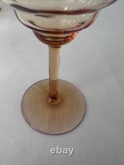 Carafe en verre ambre gravée Fostoria Seville vintage et ensemble de 6 verres à eau