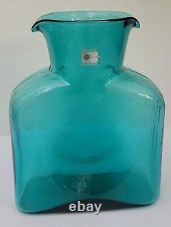 Carafe en verre artistique vintage Blenko Aqua Surf Green à double bec