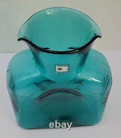 Carafe en verre artistique vintage Blenko Aqua Surf Green à double bec