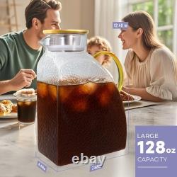 Carafe en verre avec couvercle, carafe à eau en verre de 1 gallon pour réfrigérateur, 128 oz