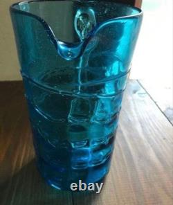 Carafe en verre bleu vintage 27 cm, pichet à eau, vase à fleurs