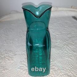 Carafe en verre d'art turquoise vif et vert émeraude à double bec verseur fait main de Blenko