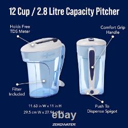 Carafe filtrante à eau de 12 tasses + 3 filtres de remplacement