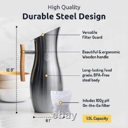 Carafe filtrante en acier inoxydable de 1,9 L avec réduction du chlore pour eau alcaline