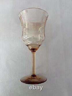 Carafe / pichet en verre Fostoria Seville avec motif gravé ambre et ensemble de 6 gobelets à eau