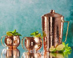 Copperbull Solid 1mm Copper Water Moscow Mule Pitcher Jug With LID Mug Cup Set