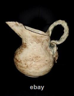 Cruche / Pichet d'eau en céramique de poterie peinte et glacée faite à la main de style MCM (Mid-Century Modern) vintage