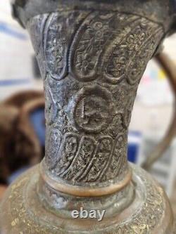 Cruche/Pichet en cuivre turc, soudure à crampon, martelé ancien, orné et fait à la main