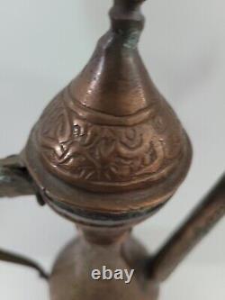 Cruche d'eau en cuivre antique islamique persane, pot à café, broc gravée