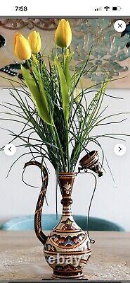 Cruche en cuivre, pichet d'eau 2 litres, motif de fleurs + vase rare et magnifique (2)