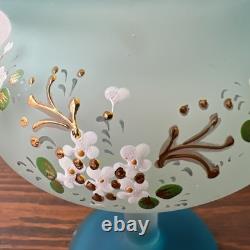 ENSEMBLE Compotier Cruchon Jarre Ewer Fleurs Persan en Verre Satiné Émaillé Bleu Vintage