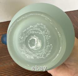 ENSEMBLE Compotier Cruchon Jarre Ewer Fleurs Persan en Verre Satiné Émaillé Bleu Vintage