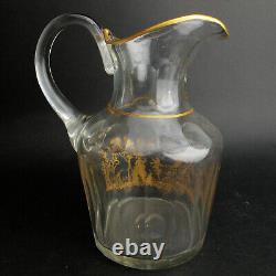 Ensemble Bohémien du 19e siècle de 8 verres à eau en cristal doré avec carafe