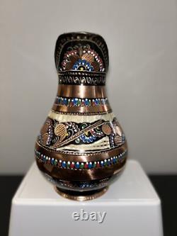 Ensemble de 2 cruches en cuivre de 2 litres à motif floral + Rare beau vase