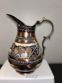 Ensemble de 2 cruches en cuivre de 2 litres à motif floral + Rare beau vase