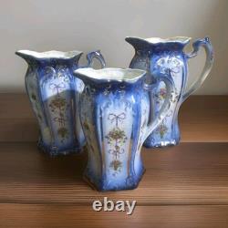 Ensemble de 3 jattes en porcelaine bleue et blanche avec accents dorés