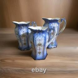 Ensemble de 3 jattes en porcelaine bleue et blanche avec accents dorés