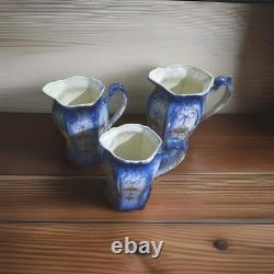 Ensemble de 3 jattes en porcelaine bleue et blanche avec accents dorés