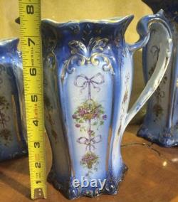 Ensemble de 3 jattes en porcelaine bleue et blanche avec accents dorés