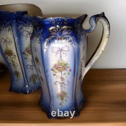 Ensemble de 3 jattes en porcelaine bleue et blanche avec accents dorés