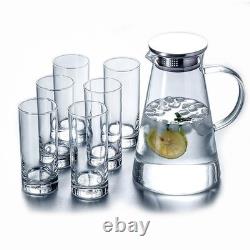 Ensemble de 7 pièces : carafe en verre avec 6 verres à eau, couvercle, carafe.