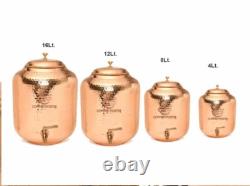 Ensemble de cadeaux de jarre/distributeur de pot d'eau en cuivre Matka/Vessel de qualité premium