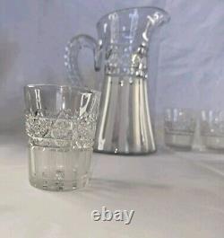 Ensemble de carafe verseuse chope rare de 6 verres en cristal américain signé Hawkes