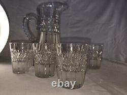 Ensemble de carafe verseuse chope rare de 6 verres en cristal américain signé Hawkes