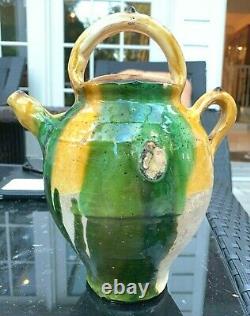 Français Antique Potterie Bateau Confit Pot Terrestre Glaze Terracotta Water Jug