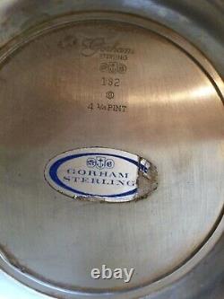Gorham Sterling Antique 182 4 1/4 Pt Pichet D’eau Vintage
