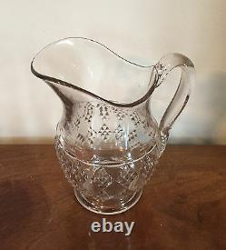 Grand Antique Eapg Glass Water Pitcher Milk Jug American Diamond Pattern 19th C