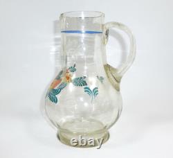Grand Pichet avec Peinture Émaillée de Vers 1900 Cruche d'Eau Cruche de Fermier