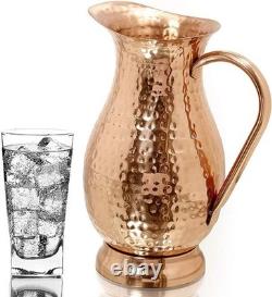Grand Pichet en Cuivre Pur Martelé de 70oz avec Couvercle, Cruche à Eau Artisanale