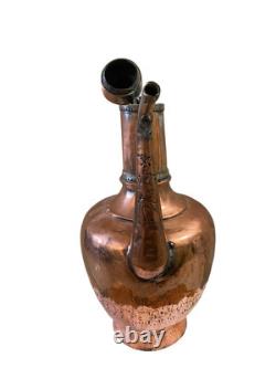 Grand Pichet en Cuivre du Moyen-Orient avec Couvercle à Charnière Fait Main