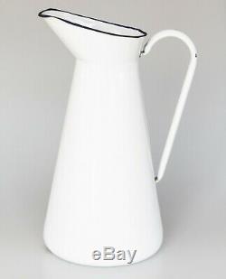 Grand Pitcher 17,5 Antique Français Blanc Enamelware Eau Jug Ferme Pays