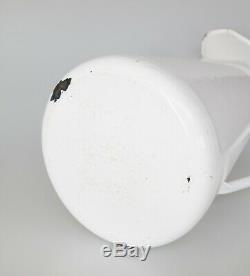 Grand Pitcher 17,5 Antique Français Blanc Enamelware Eau Jug Ferme Pays