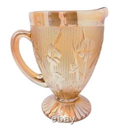 Grand pichet en verre pressé irisé Art Déco de carnaval 22 cm floral pour l'eau