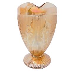 Grand pichet en verre pressé irisé Art Déco de carnaval 22 cm floral pour l'eau