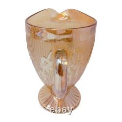Grand pichet en verre pressé irisé Art Déco de carnaval 22 cm floral pour l'eau
