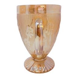 Grand pichet en verre pressé irisé Art Déco de carnaval 22 cm floral pour l'eau