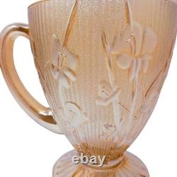Grand pichet en verre pressé irisé Art Déco de carnaval 22 cm floral pour l'eau