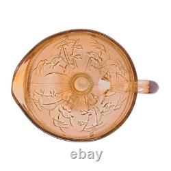 Grand pichet en verre pressé irisé Art Déco de carnaval 22 cm floral pour l'eau