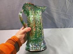 Grande cruche à eau Milady en verre de carnaval vert de Fenton