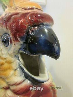 Impressionnant 18 Antique Française Majolica Poterie Parrot Oiseau Pichet D'eau