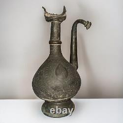 JUG COPPER ANTIQUE OTTOMAN Ibrik ISLAMIQUE FAIT MAIN BRONZE AVEC POIGNÉE