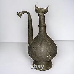 JUG COPPER ANTIQUE OTTOMAN Ibrik ISLAMIQUE FAIT MAIN BRONZE AVEC POIGNÉE