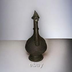 JUG COPPER ANTIQUE OTTOMAN Ibrik ISLAMIQUE FAIT MAIN BRONZE AVEC POIGNÉE